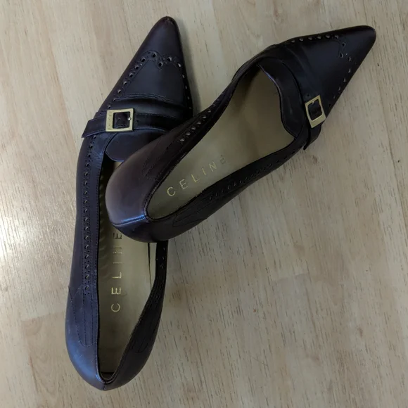 Celine burgundy-brown leather classic pumps/shoes, 2 1/2" heal,size 38 - Picture 10 of 11